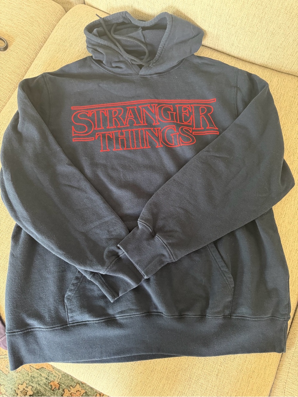 Stranger Things Navy Men’s Hoodie with full graphic back. Size XL